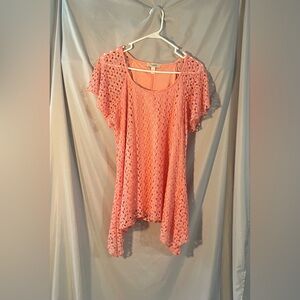 Dressbarn Peach Lace Flutter Sleeve Top
